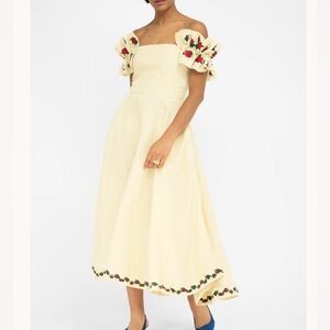 Fanm Mon butter yellow off the shoulder linen dress, size S